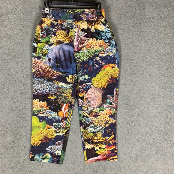 Lazy Oaf Fish Tank Pants Size 28 Allover Print AOP Elastic Waist Relaxed Unisex - Picture 1 of 14